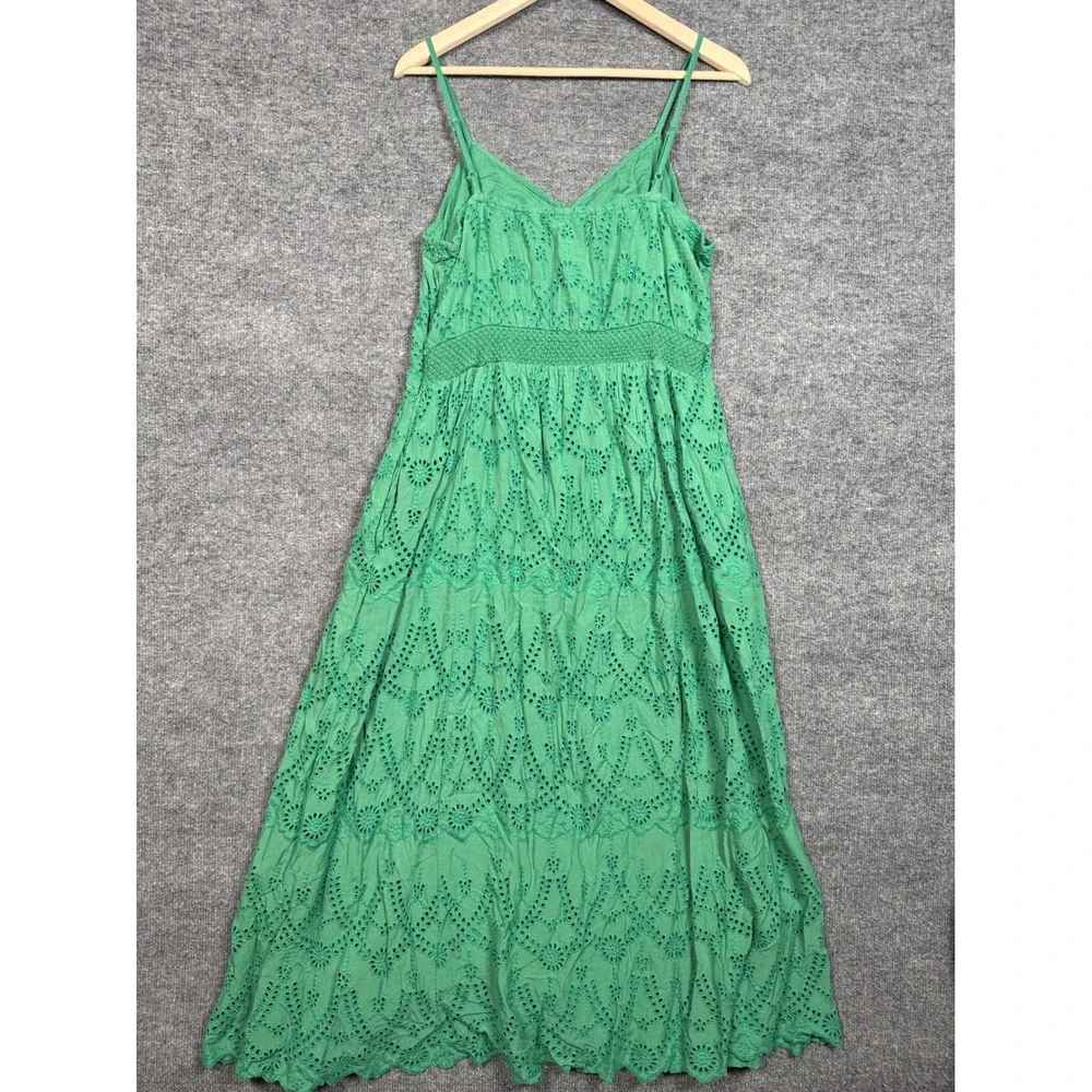 Sundance Size Medium Eyelet Maxi Dress Green Modal Spaghetti Straps Sleeveless - Picture 2 of 10